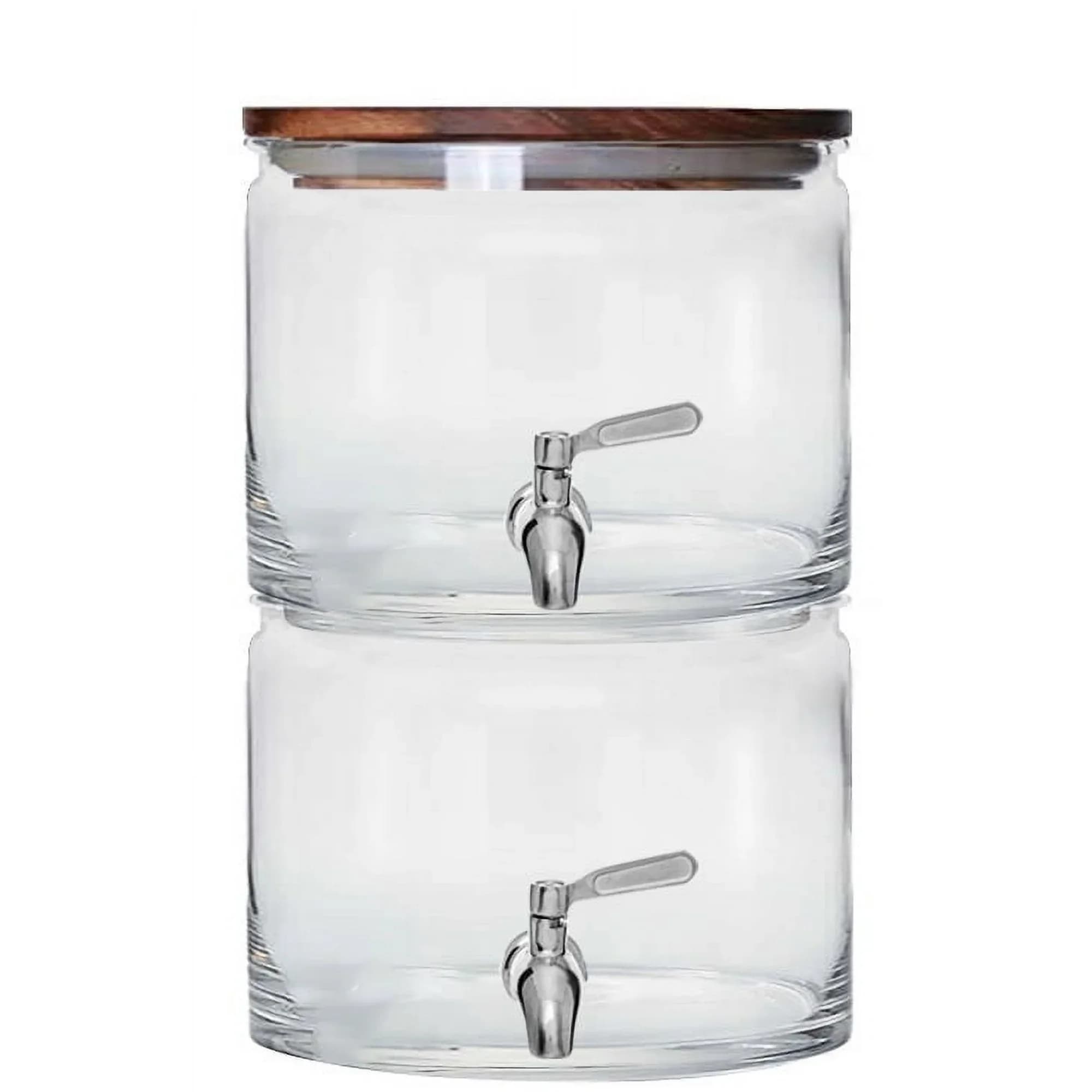 240oz Stacking Glass Beverage Dispenser with Acacia Wood Lid, Large Capacity Drink Server for Parties, Weddings, Home, or Office, Durable Clear Glass Container, Easy Pour Spigot, Stylish and Eco-Friendly Design, Multi-Purpose Juice, Water, Tea, or Cocktai