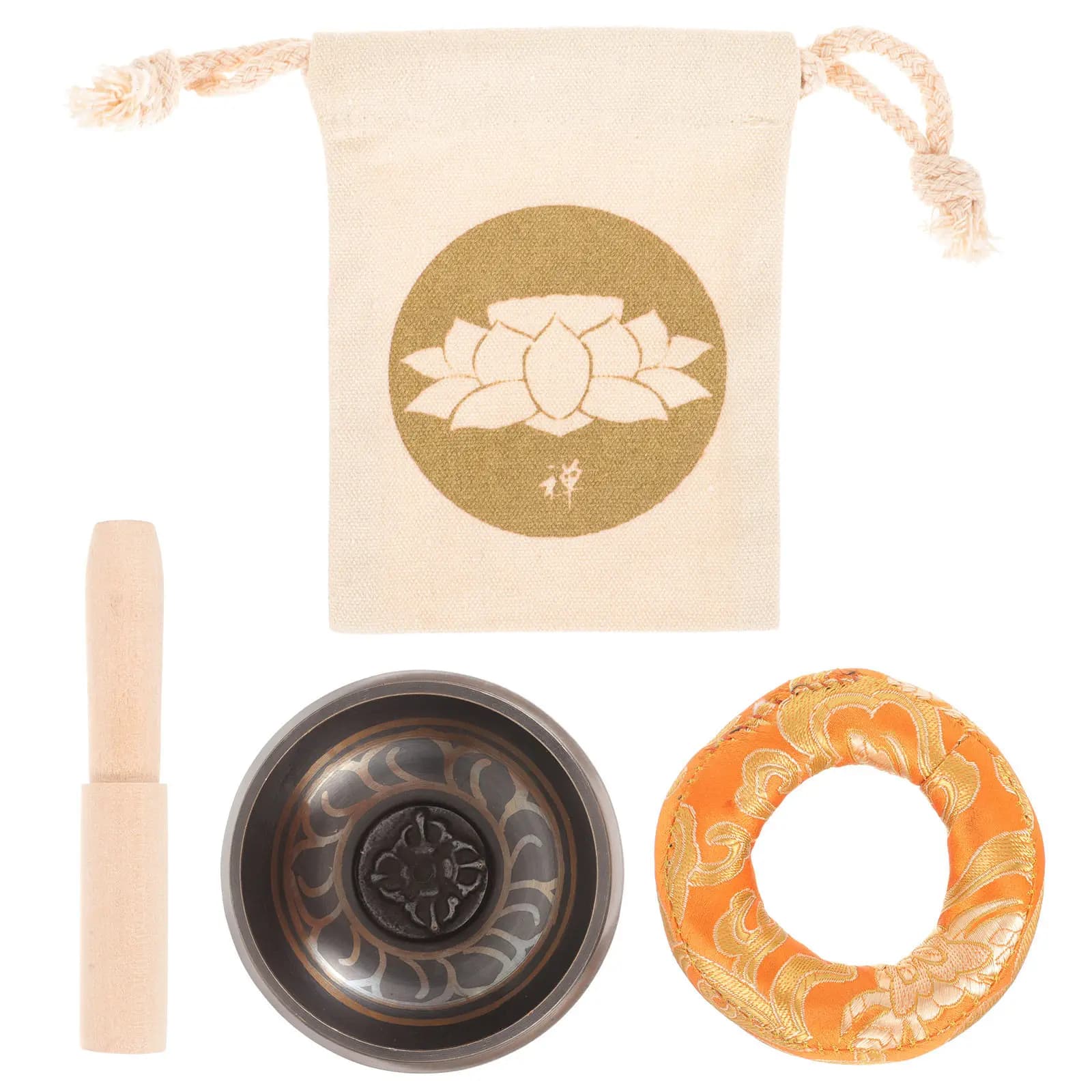 1Set Buddha Tibetan Singing Bowl Set Meditation Sound Bowl Mallet Storage Bag Gasket Home Decor Yoga Meditation Tool