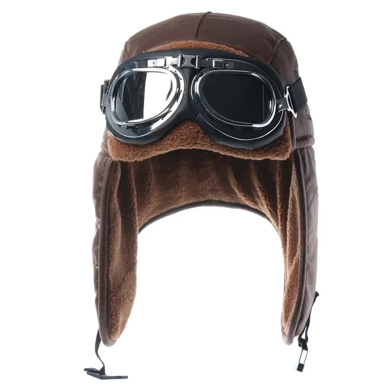 Cappello bomber invernale da uomo con occhiali, cappello da pilota antivento per moto, colbacco con paraorecchie in pelliccia sintetica per esterno