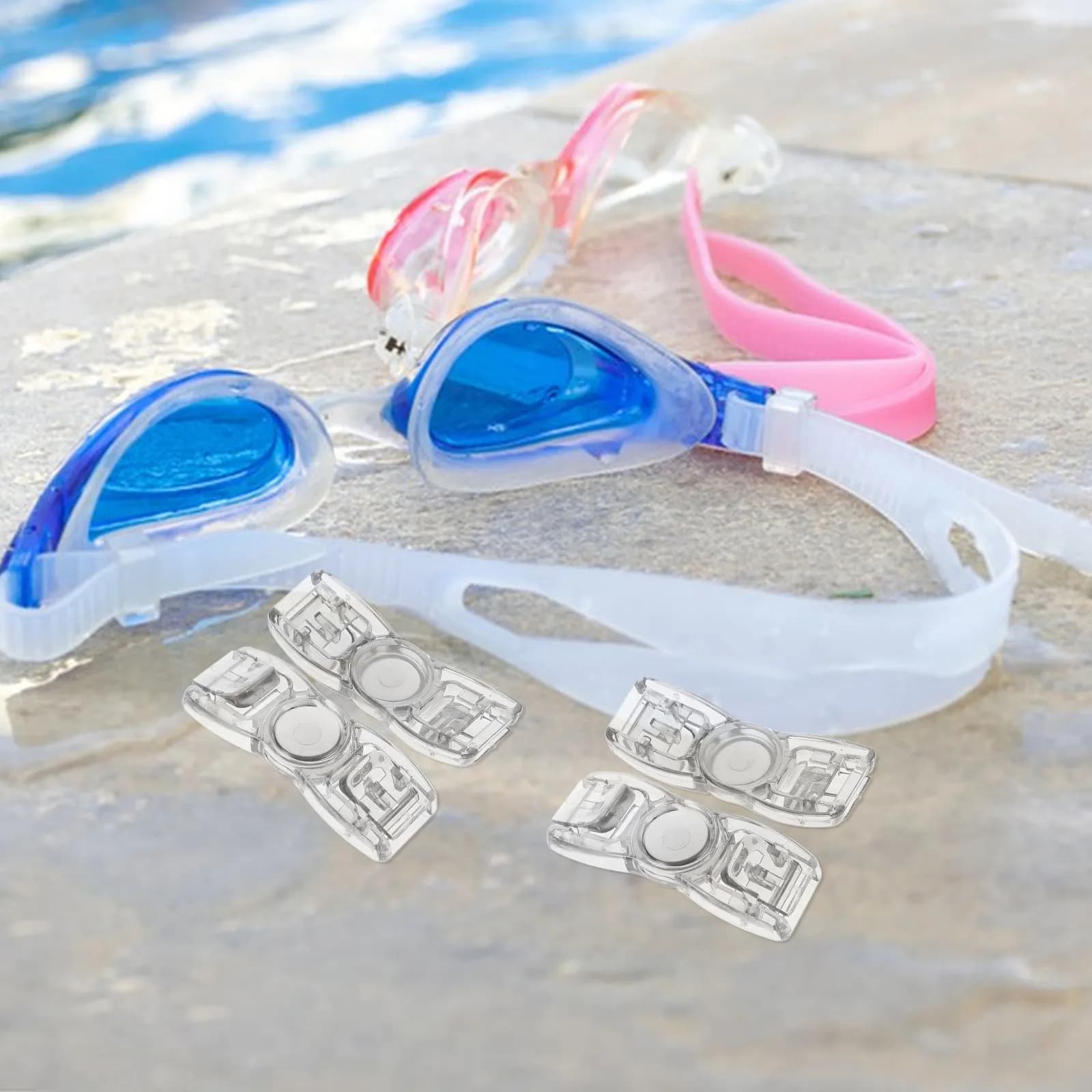 4 Pezzi Bottoni per Cinturino Occhialini da Nuoto, Fibbie in Plastica a Regolazione Rapida, Connettori per Cinturino Testa, Bottoni per Occhialini
