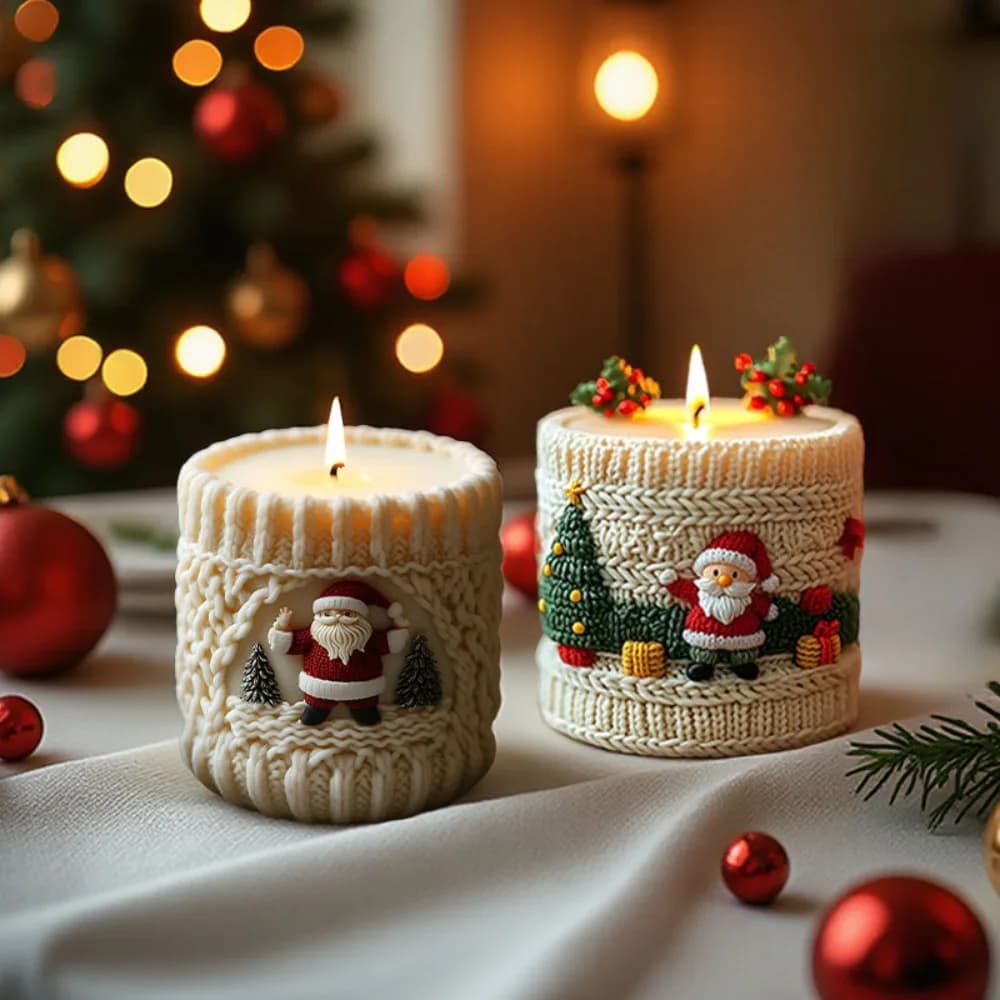 Santa Claus Scented Candls Silicone Mold DIY Knitted Geometry Pillar Plaster Resin Making Tool Handmade Christmas Decor Souvenir