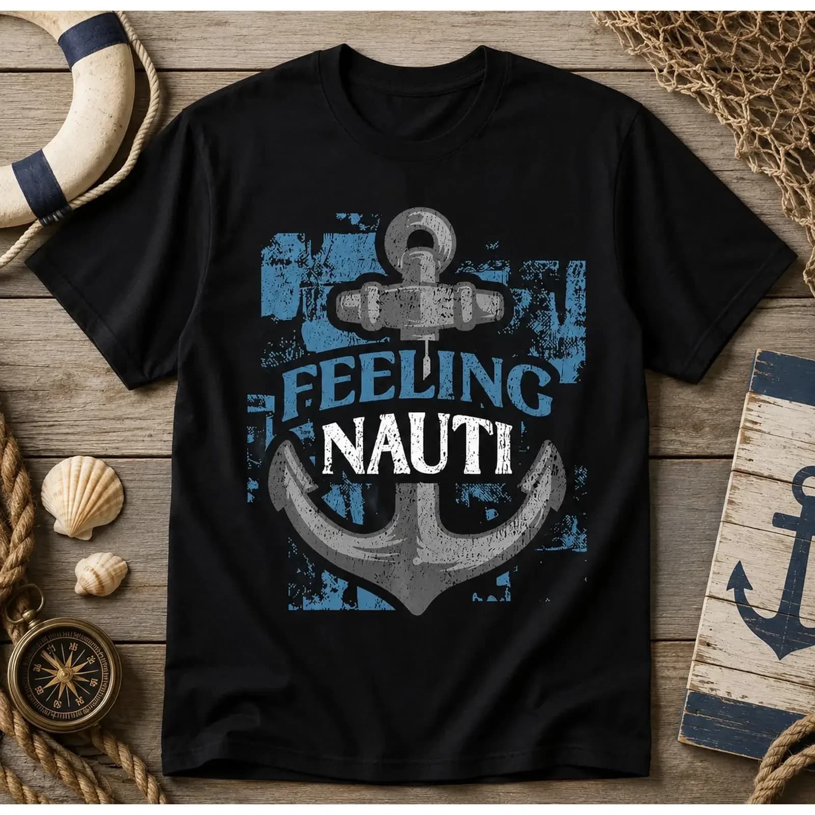 Feeling Nauti T Shirt Funny Anchor Nautical Boating Beach vintage Washed Unisex homme Stylish streetwear Soft Stretched