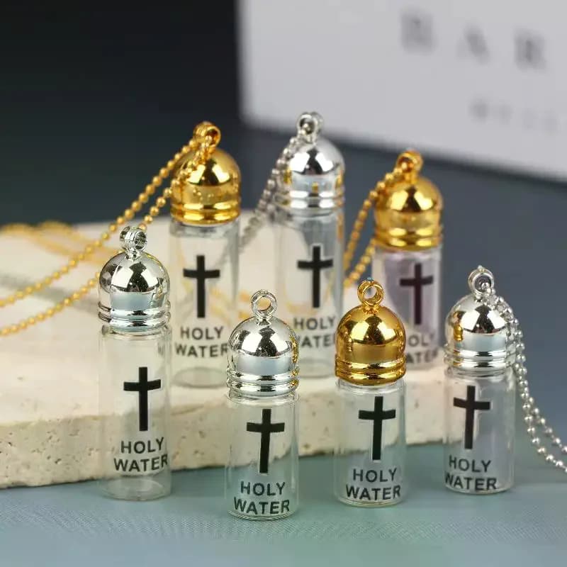 Mini portachiavi con bottiglia di vetro per acqua sacra - Ciondolo religioso decorativo con design a croce perfetto per chiavi, borse, accessori per auto