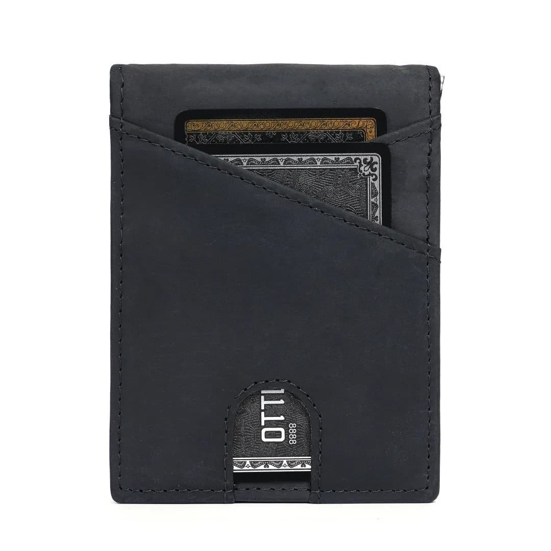 Portafoglio bifold sottile in pelle Crazy Horse - Fermasoldi multi-carta con blocco RFID | Organizer compatto per contanti e carte da uomo per il trasporto quotidiano