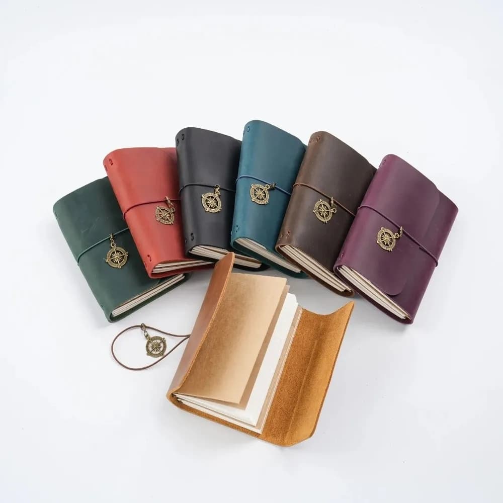Handmade Retro Passport Travel Notebook Tri-fold Refillable Design Traveler Notebook Loose-leaf Pages Genuine Leather Planner