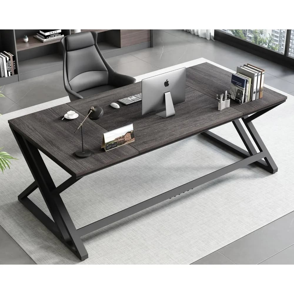 Grande Scrivania Rustica per Computer, Scrivania Industriale Extra Lunga per Ufficio Domestico, Tavolo Moderno per Studio, Gaming e Scrittura per Due Persone, Personalizzabile