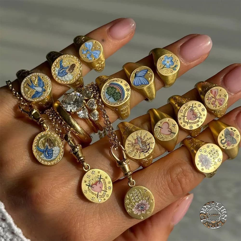 2025 Nuovo anello da dito Anelli in acciaio inossidabile con smalto tarocchi in metallo placcato color oro rame per gioielli da donna