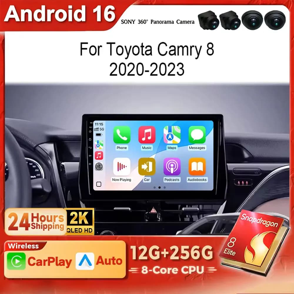 Autoradio Android 15 2K QLED Wireless CarPlay per Toyota Camry 8 XV70 2020-2023 con Sistemi Intelligenti DSP SWC RDS GPS FM BT