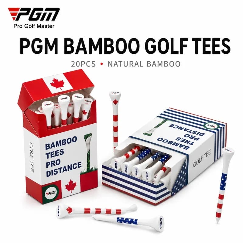 PGM 20pcs Bamboo Golf Tees Flag Design 83mm Natural Wooden Tee Stable Ball Support Golf Training Accessories