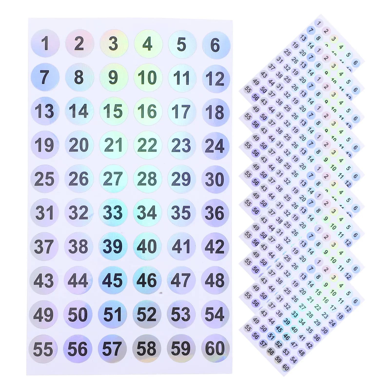 50Pcs Waterproof Round Number Labels 01-60 Colorful Clear Digit Stickers Adhesive for Mailbox Numbers Storage Box Classification