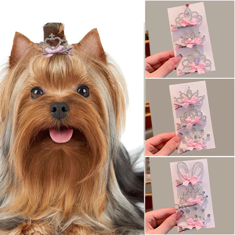 Crown Dog Hair Clips Pet Crystal Rhinestone Barrette Clips per Dog Puppy Cat Pet Grooming accessori per capelli per Pet Girl