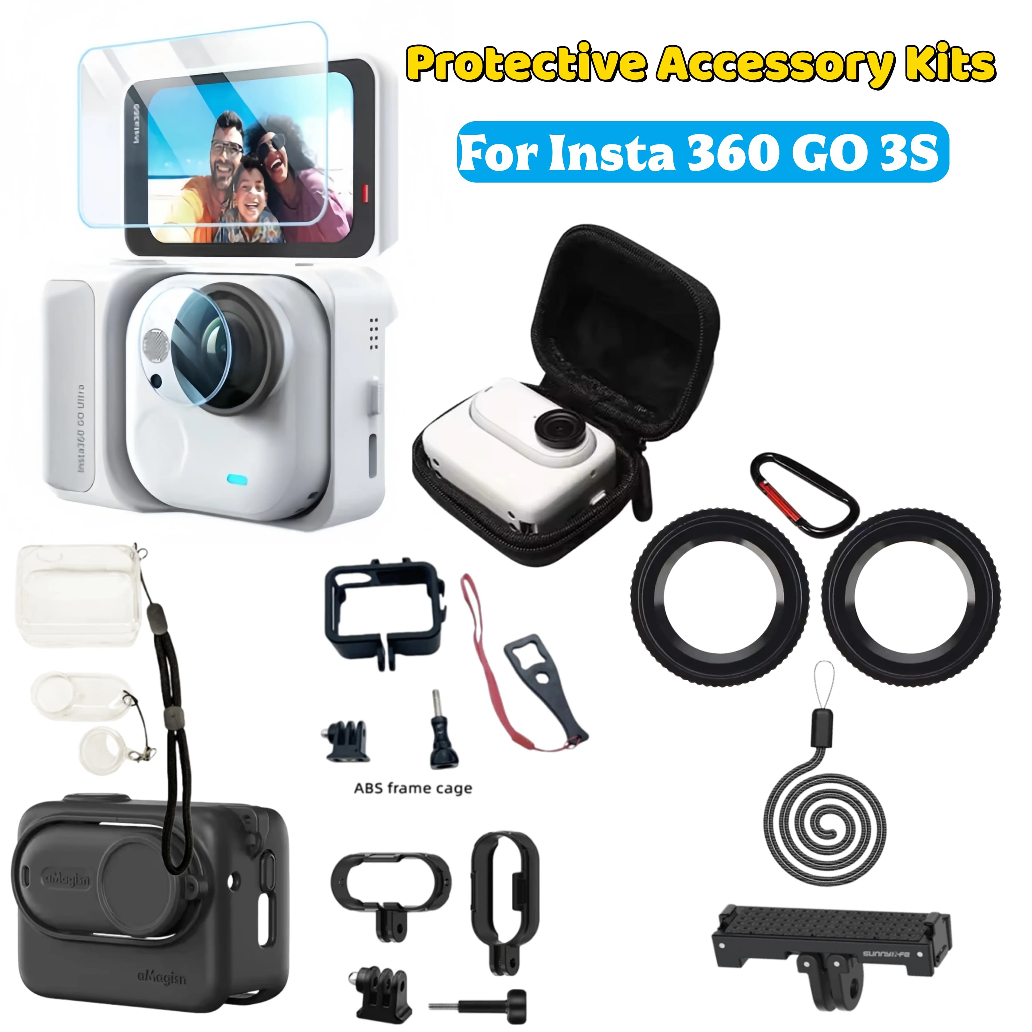 Custodia Protettiva in Silicone con Protezione Schermo per Insta360 GO 3S, Cover Morbida in Gomma per Protezione Lente e Vetro