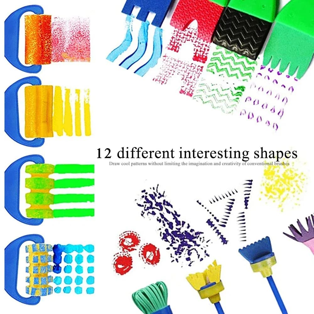 Set di 12 Spugne in Schiuma EVA per Pittura, Rullo e Timbro Combinati, Set di Timbri e Rulli EVA con Assortimento Multi-Pattern