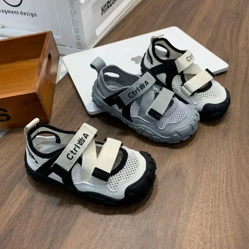 Toddler Kids Closed Toe Sport Sandals Breathable Mesh Velcro Straps Letter Print Anti-Collision Outdoor Hiking Water Shoes