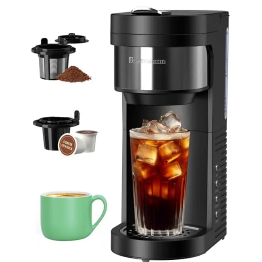 Macchina per Caffè Caldo e Freddo Monodose, Compatibile con Capsule K-Cup e Caffè Macinato, Capacità da 6 a 24 oz, Design Sottile e Compatto per Piccoli Spazi, Decalcinante