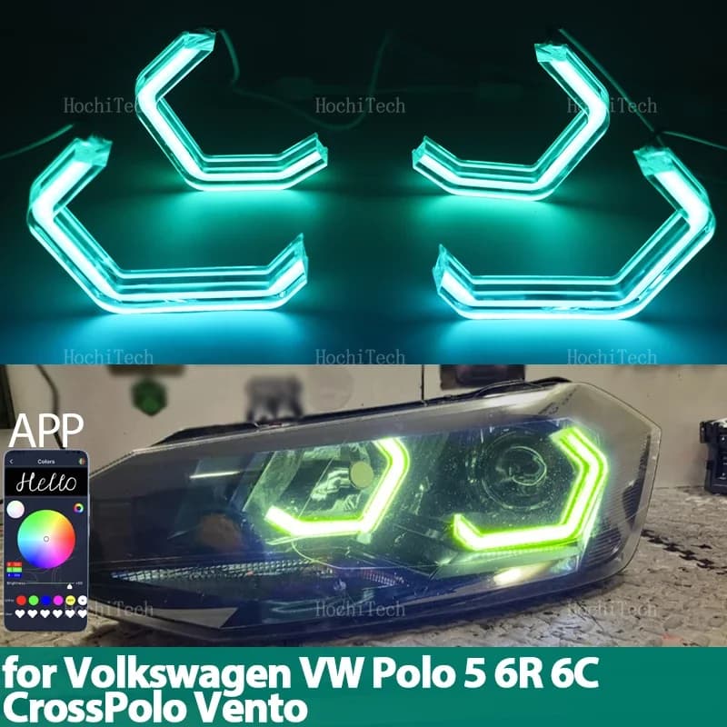Anello multicolore Angel Eyes RGB M4 Style LED Controllo app per Volkswagen VW Polo 5 6R 6C CrossPolo Vento Voyage Saveiro Cross