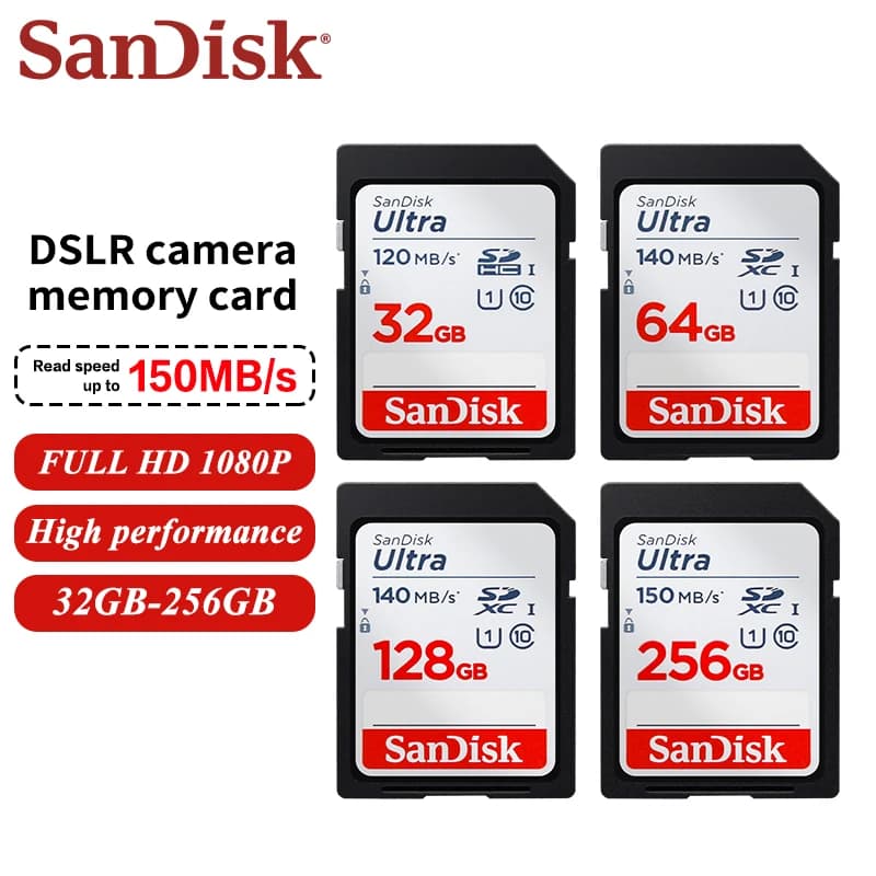 SanDisk Ultra SDHC SDXC UHS-I Memory Cards C10 U1 32GB 64GB 128GB 256GB Read Speed Up to 150MB/s Waterproof For Camera HD Video