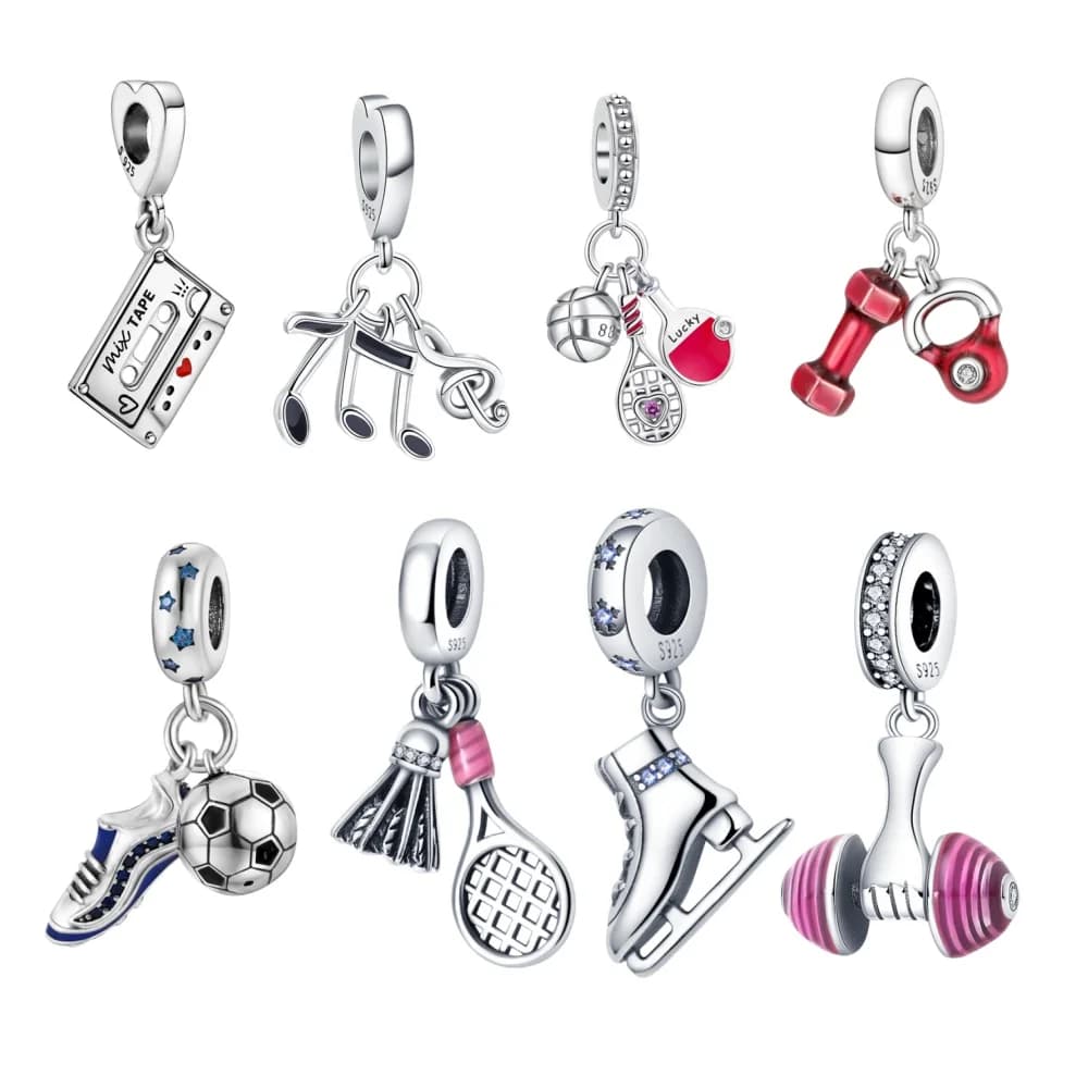 Ciondolo a Forma di Palla della Serie Sportiva in Argento Sterling 925, Charm Fai-da-Te per Bracciali, Gioielli di Moda per Donne e Ragazze, Regalo Sorpresa