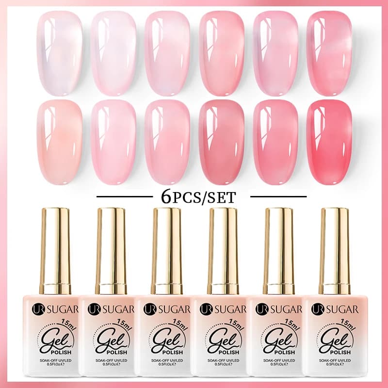 UR SUGAR 6 Colors Jelly Nude Pink Gel Nail Polish Spring Summer Autumn Winter Semi Permanent Soak Off UV and LED Gel Nail Art Varnish