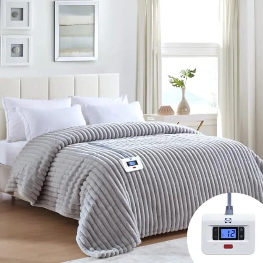 Coperta Elettrica Reversibile in Finta Pelliccia e Sherpa, Misura Singola 62"x84", Super Confortevole, con 10 Livelli di Riscaldamento e 1-12 Temperature