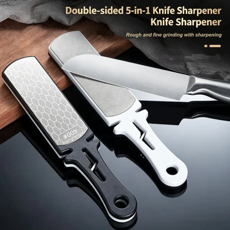 Affilacoltelli 5 in 1 con Barre Diamantate 400/1000, Multiuso per Coltelli da Cucina, Acciaio al Tungsteno, Ceramica, Pietra per Affilare a Doppia Faccia