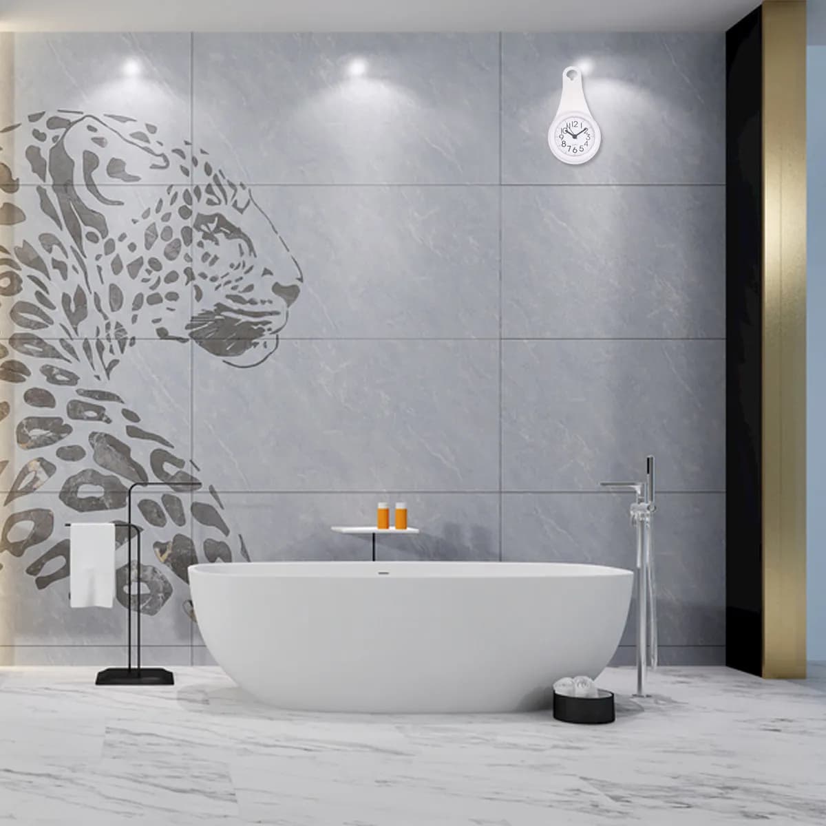 Watch from Silent Wall Waterproof White with Suction cups, Shower Enclosure Clock, Silent Timer, Modern and Creative Design