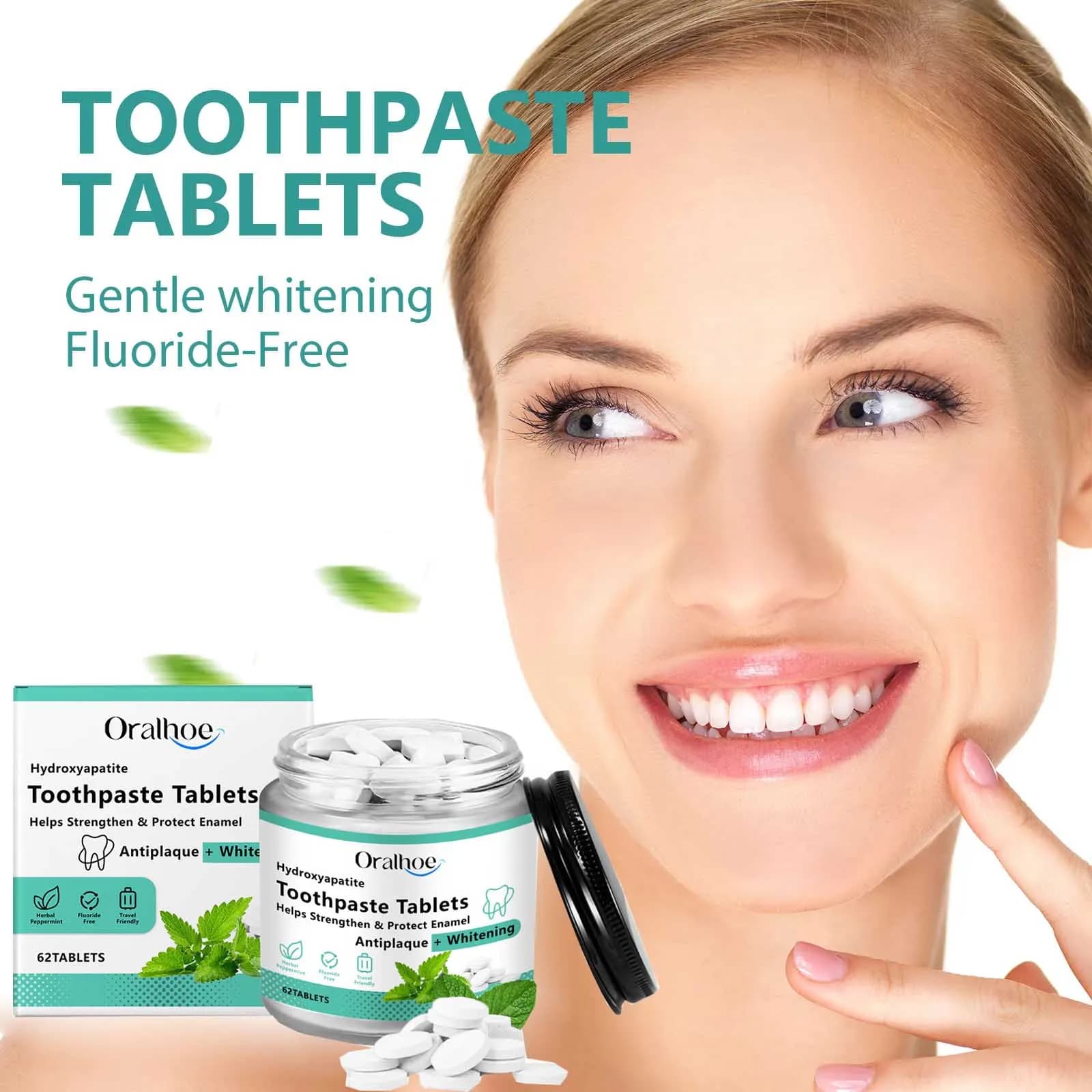 I compresse di dentifricio masticabili al gusto di menta migliorano l'alitosi, rimuovono macchie di fumo e rinfrescare l'igiene orale. 62 compresse