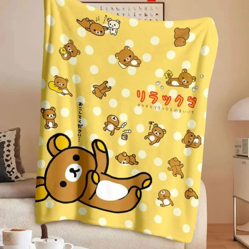 Coperta in flanella Rilakkuma a tema cartone animato, calda e morbida, ideale per la siesta, regalo per ragazza, per viaggi, camera da letto e uso quotidiano