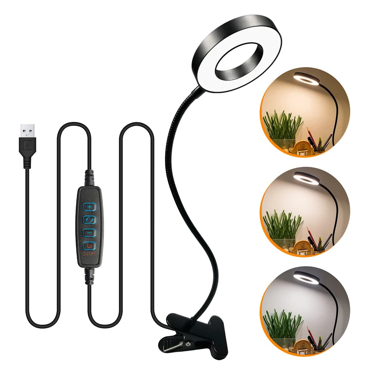 Lampada da scrivania a LED Lampada da lettura a collo di cigno dimmerabile Lampada da ufficio Lampada per la crescita delle piante Illuminazione da tavolo portatile【Nero/Bianco】