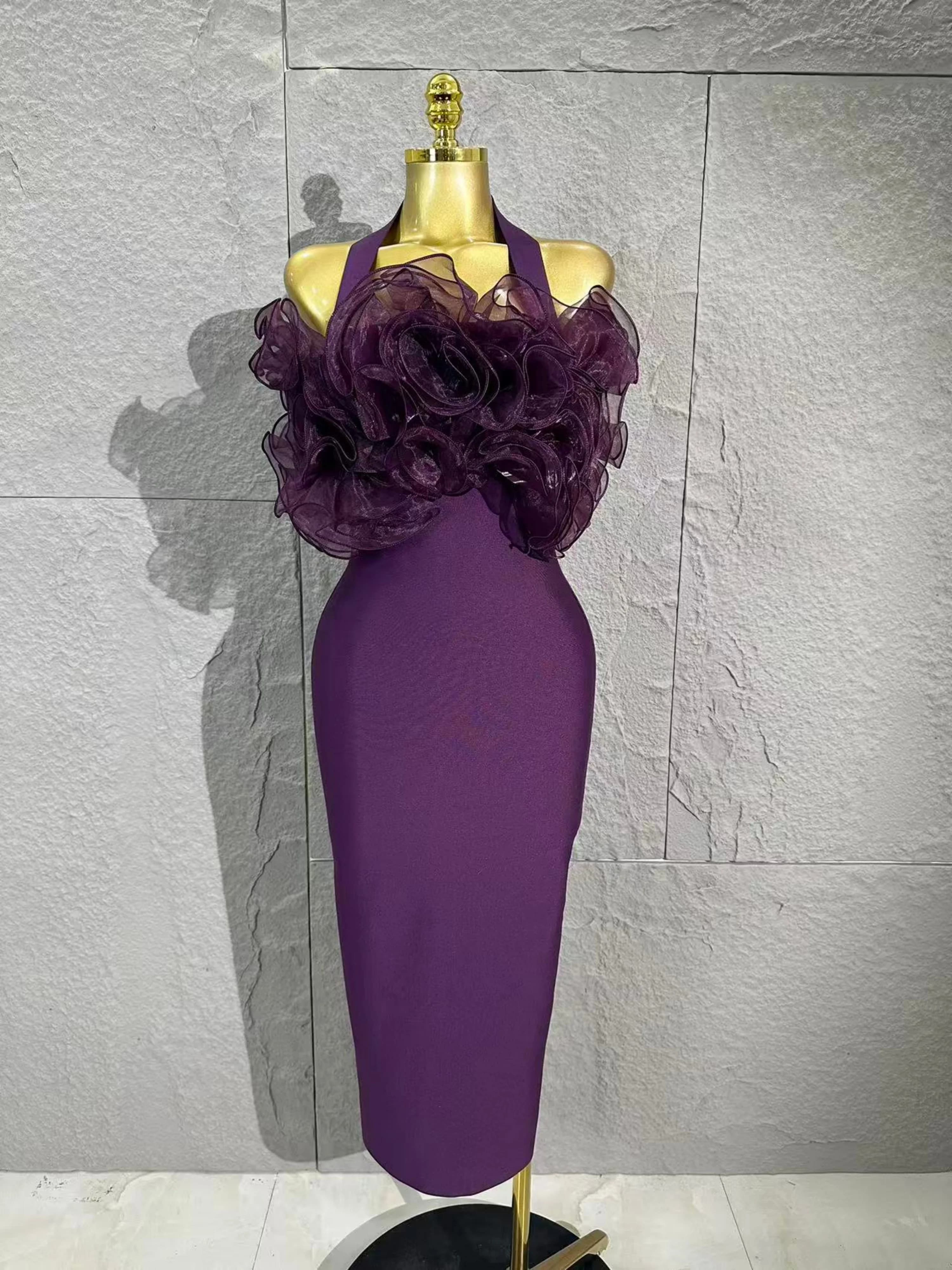 Opulento abito dalla fasciatura color lavanda Abito da festa da donna aderente Elegante serata sexy Compleanno Club Abiti Cocktail Party
