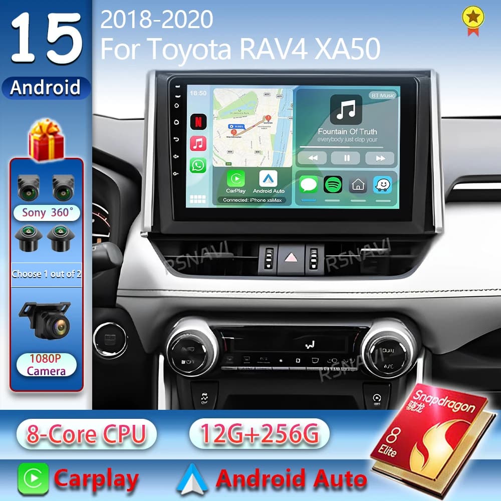 Android 15 Carplay Autoradio Per Toyota RAV4 XA50 2018 2019 2020 di Navigazione Multimediale Lettore GPS Stereo WiFi + 4G video DSP 2 DIN