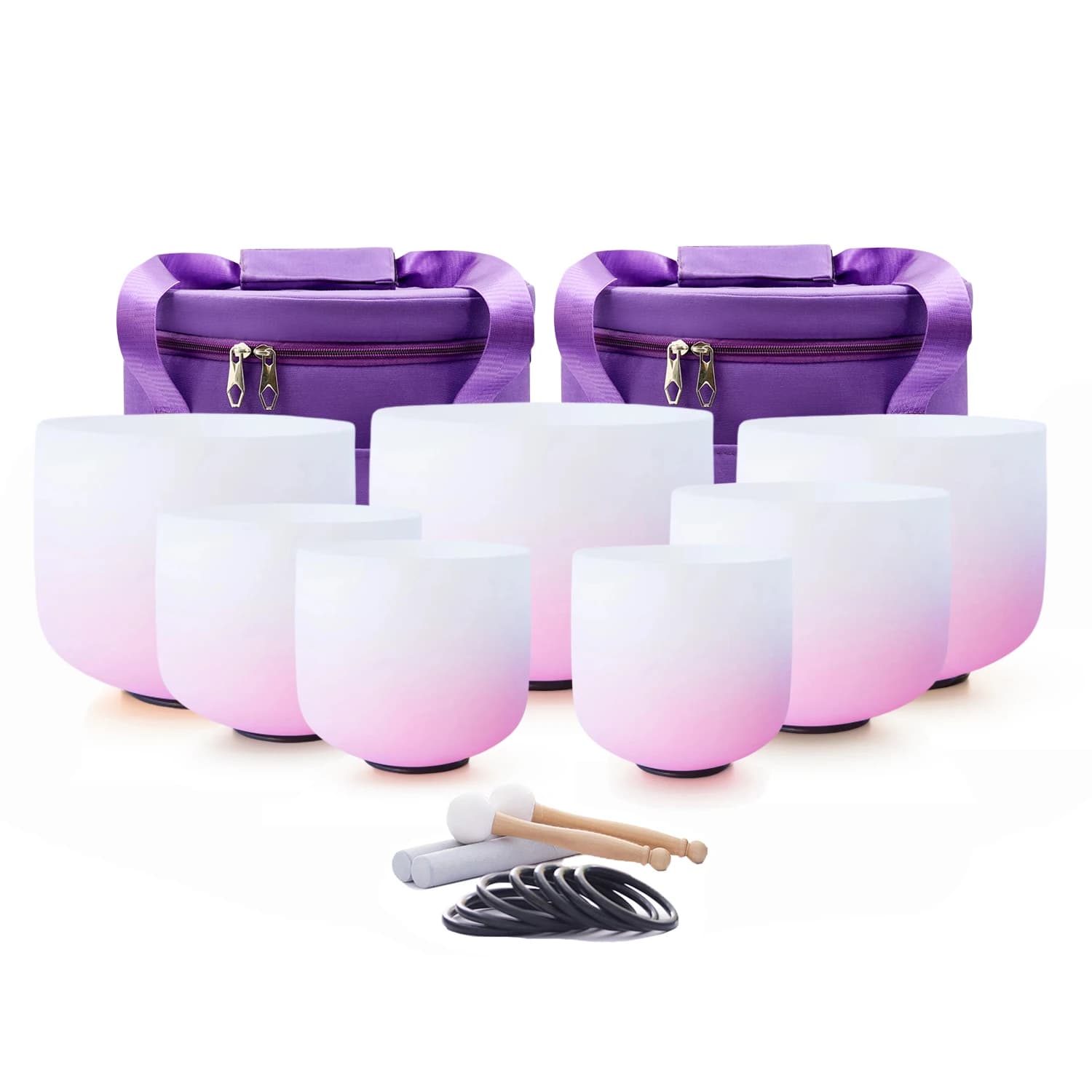 Hye-eun 7pcs Pink Aria Gradient Perfect pitch Crystal Singing Bowl Set Yoga Meditation Quartz Frosted Chakra Sound Bowl with Bag