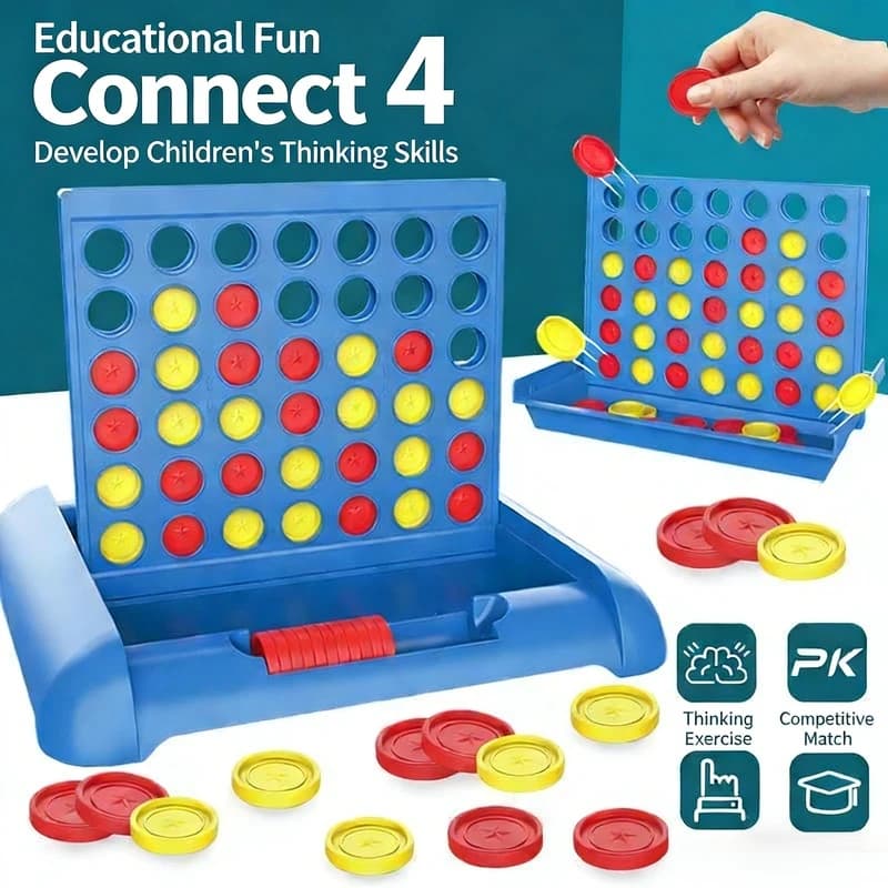 Gioco Connect 4 - Classico Gioco da Tavolo Strategico per 2 Giocatori, Edizione Portatile Blu e Bianca con Custodia, Divertenti Giochi per Famiglia