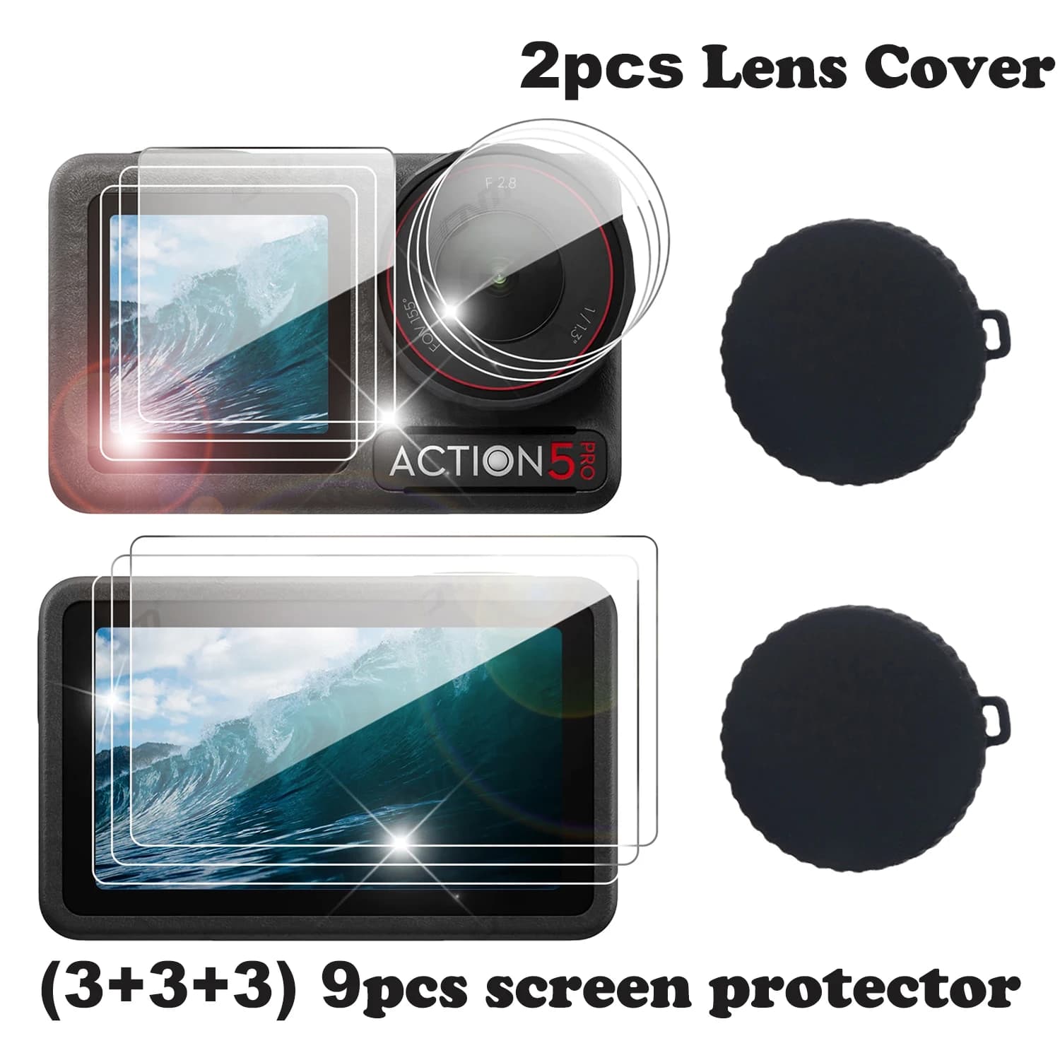 MINGVEN Lens Screen Protector + copriobiettivo in Silicone per DJI Osmo Action 5 Pro , 9H, HD, antigraffio, senza bolle