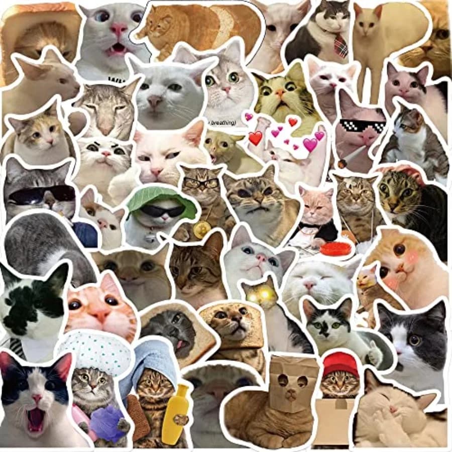 Pack of 50 Stickers Kawaii in Cat Shape, Waterproof in Laptop Vinyl, Bottles, Skateboard, Valigie, Car bumper, Design by Cats Carini