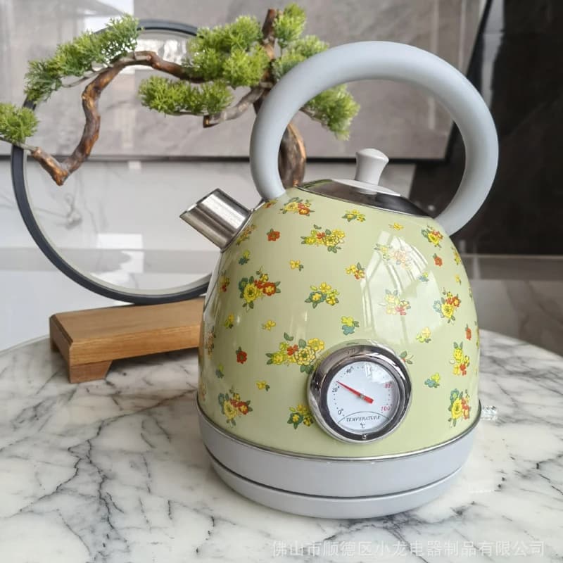 1,8L 220V-240V Stainless Steel Electric Kettle with Decalcomania Green Oven Paint Thermometer Seed Cover