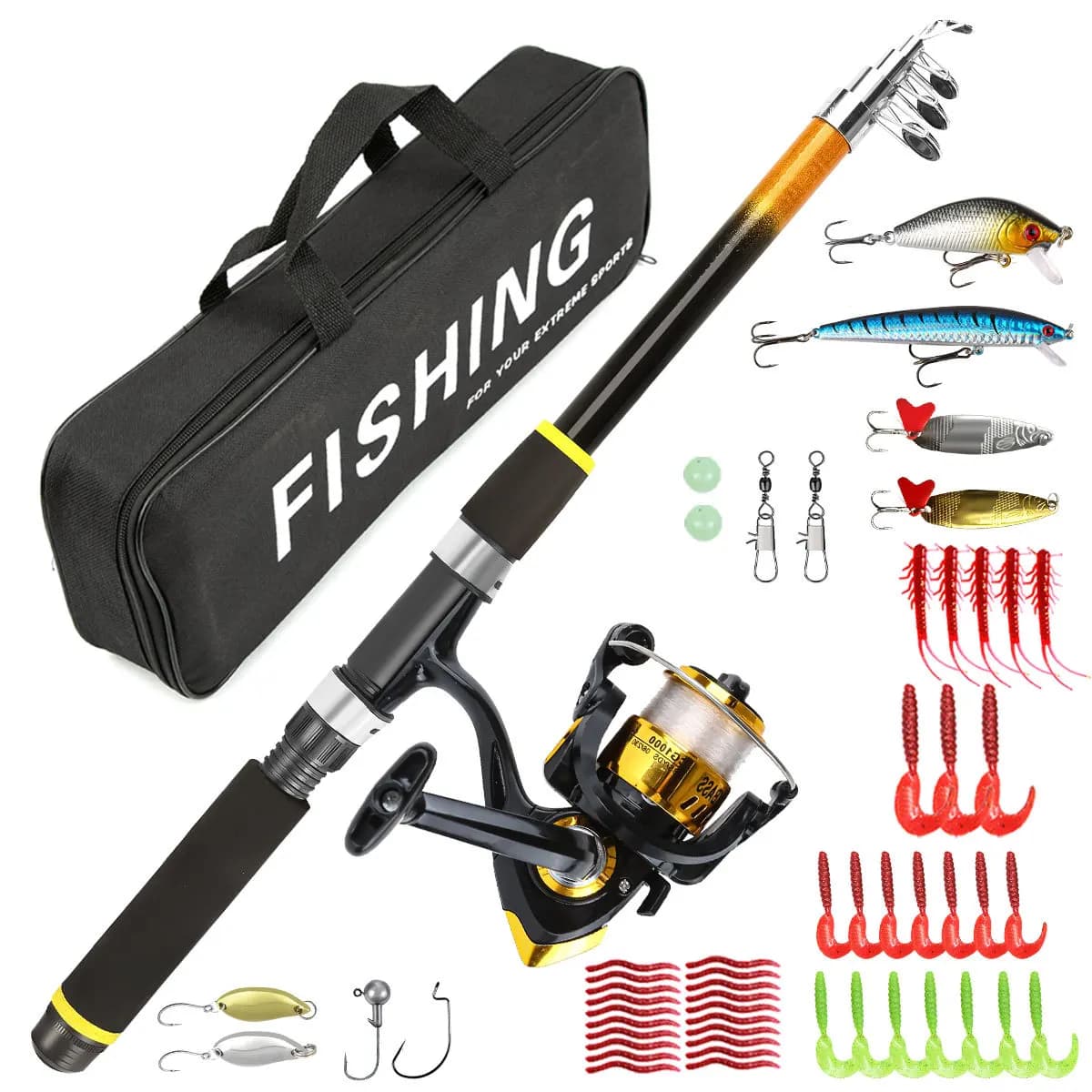 3.0m Orange Carbon Telescopic Lure and Sea Rod Combo All-in-One Complete Fishing Tackle Set, Outdoor Fishing Gear with Lure Box