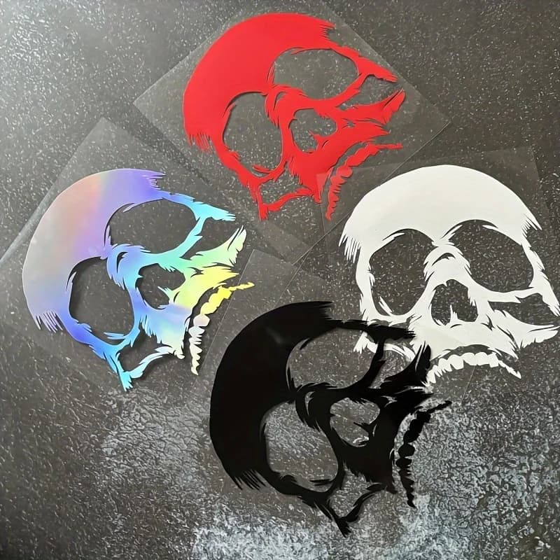 1 Adesivo Olografico Teschio Rosso Bianco Nero Impermeabile in Vinile per Auto Moto Casco Decorazione