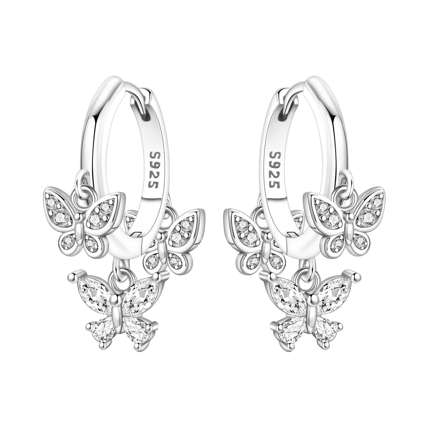 PANPOKI 925 Sterling Silver Scintillante Farfalla Insetto Orecchini a pendaglio Orecchini da donna Fascino Moda Versatile Regali di gioielli per feste