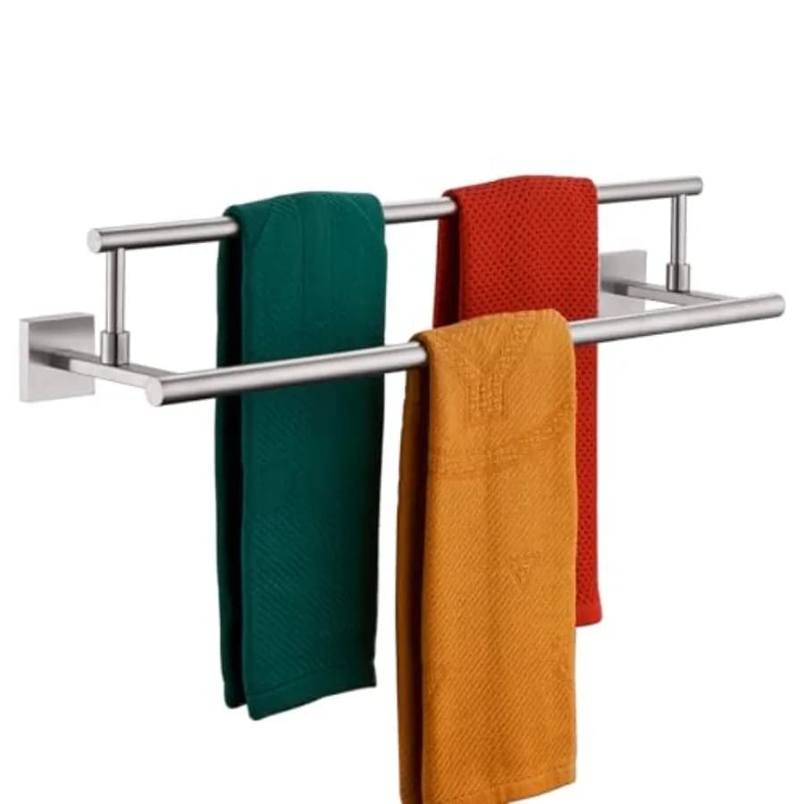 Portasciugamani da Bagno, Porta Asciugamani Doppio in Acciaio Inox per Garage e Cucina B5009BR-L24