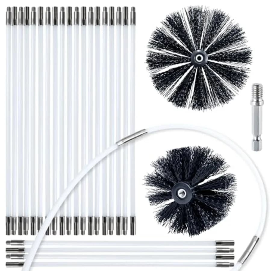 Kit di pulizia per condotti di asciugatrici, attrezzi per la pulizia di camini, kit di pulizia per stufe a pellet, spazzole per condotti di asciugatrici e camini per una facile rimozione dei pelucchi