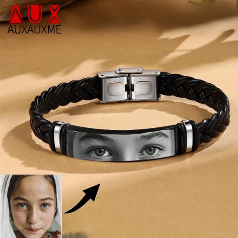 Auxauxme Bracelets with photo custom eyes Woman Man Stainless Steel Custom with Laser Engraved Text Logo Chain Bracelet Jewelry