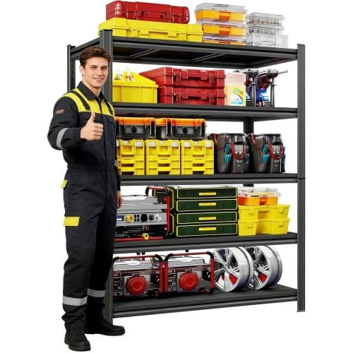 40''W*18''D Metal Garage Shelving Unit, 5-Tier Garage Storage Shelves Heavy Duty, Adjustable Organizer Shel Upgraded Reinorced D