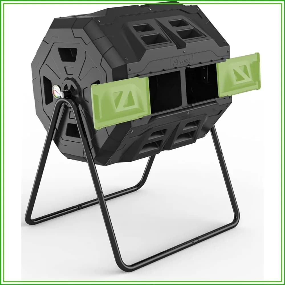 Dual Chamber Compost Bin with Thermometer - 43 Gal, Green