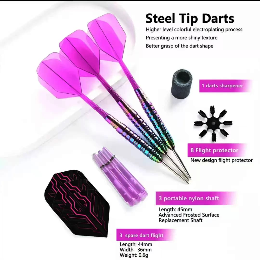 Set di freccette con punta in acciaio, set di freccette professionali con punta in acciaio da 3 pezzi, set di freccette da 22 g con voli per freccette, aste per freccette e accessori