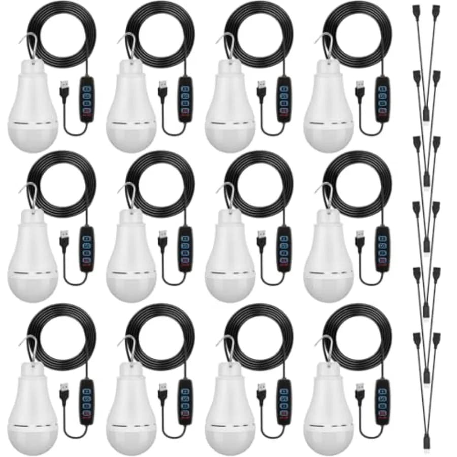Stringa di Luci LED USB Portatile Ricaricabile con Cavo Splitter per Campeggio, Portico e Giardino