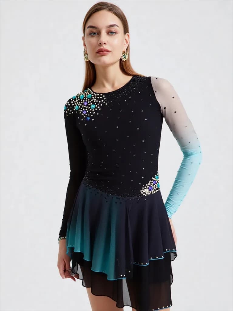 LIUHUO Donne Aldult Ragazza Adolescente Personalizza Costume Concorso di Performance Body Pattinaggio di Figura sul Ghiaccio Vestito da Ballo Nero Blu Rullo