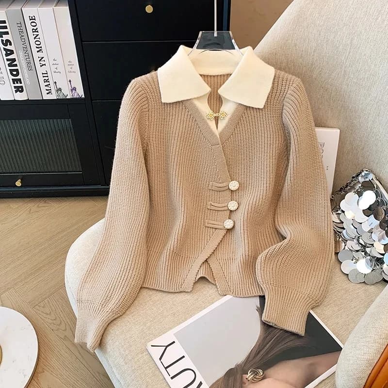 Nuovo Cardigan Lavorato a Maglia da Donna Autunno Inverno 2026, Design Slim con Effetto Due Pezzi, Giacca Moda Oversize