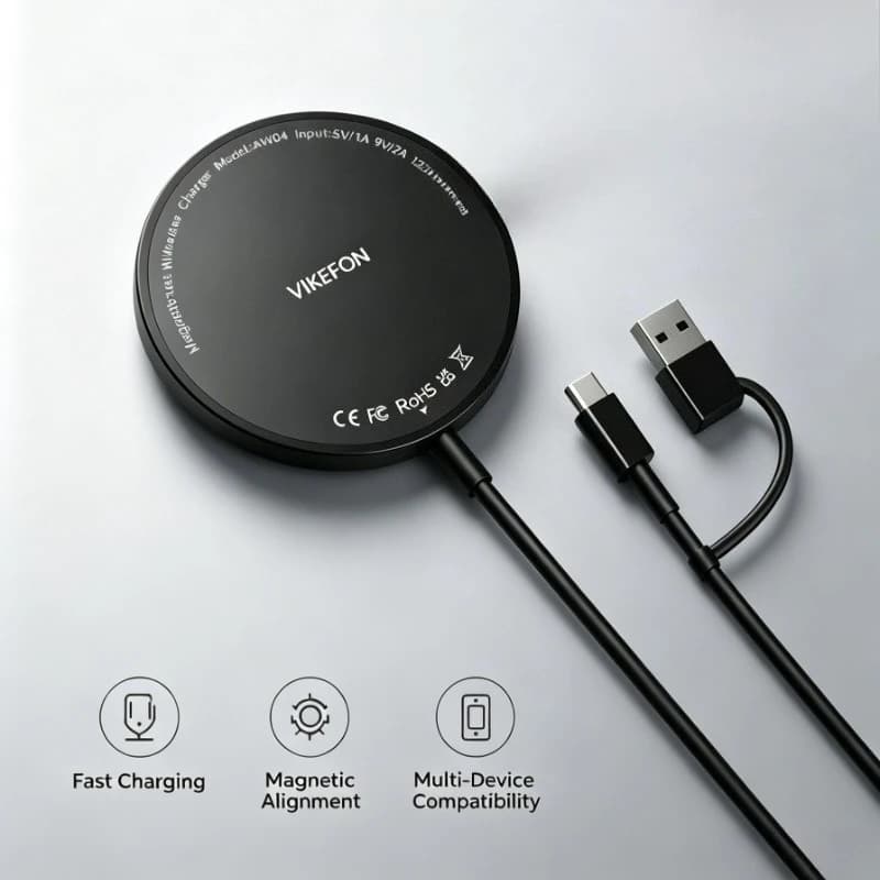 Magnetic Wireless Charger Fast Charging Magnetic Alignment Multi-Device Compatible For iPhone 17 Android USB-C Charging Pad Use