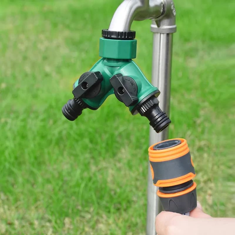 Garden Water Pipe Splitter 2 Way Hose Adapter Y Connector Plastic Valve Switch for Irrigation Faucet Watering Lawn and Yard Use